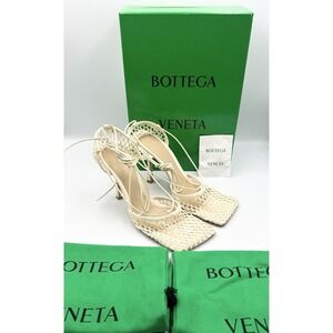 Bottega Veneta Cream Leather and Mesh Stretch Ankle Strap Sandals Size 42/10‎ US